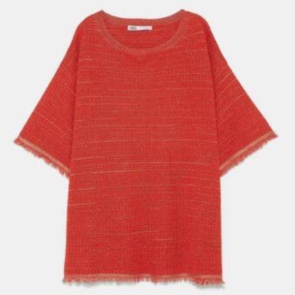 Zara Orange Metallic Oversized Knit Shirt Small - Picture 3 of 11